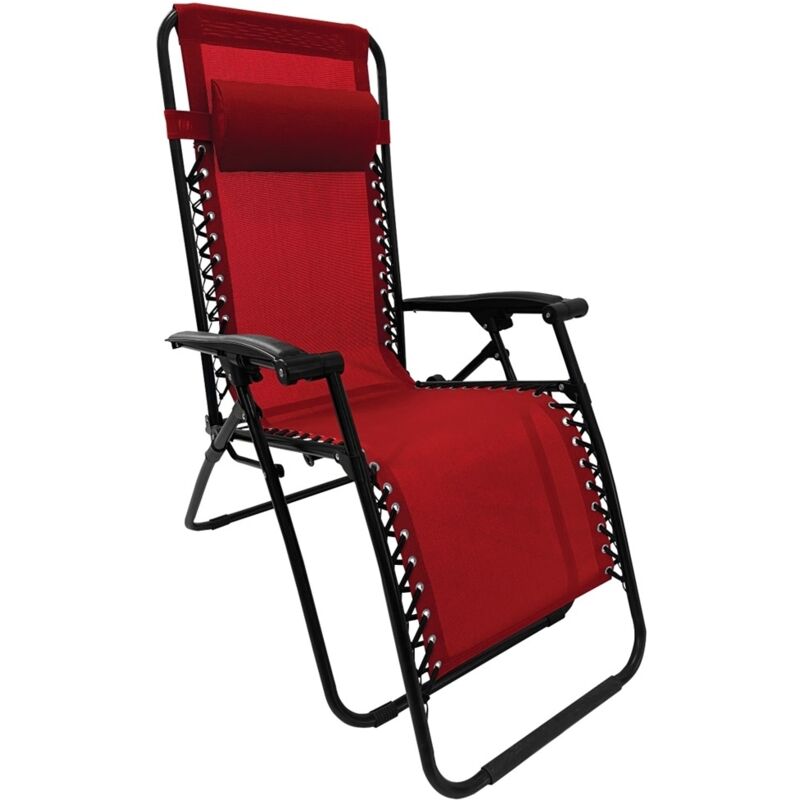 Terre Jardin - Fauteuil transat relax pliable multiposition + appui‑tête réglable - - Rouge
