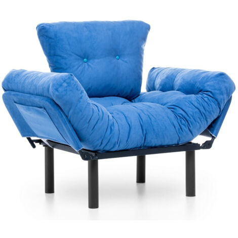 Fauteuil transformable en lit tissu bleu Pliaz 95cm