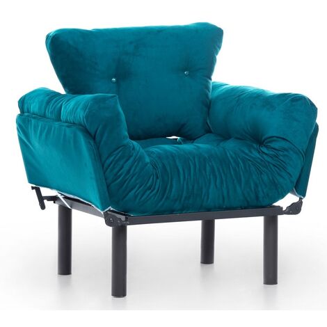 Fauteuil transformable en lit tissu vert pétrole Pliaz 95cm