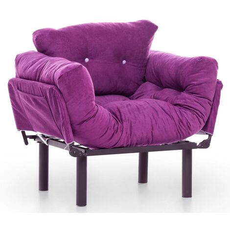 Fauteuil transformable en lit tissu violet Pliaz 95cm