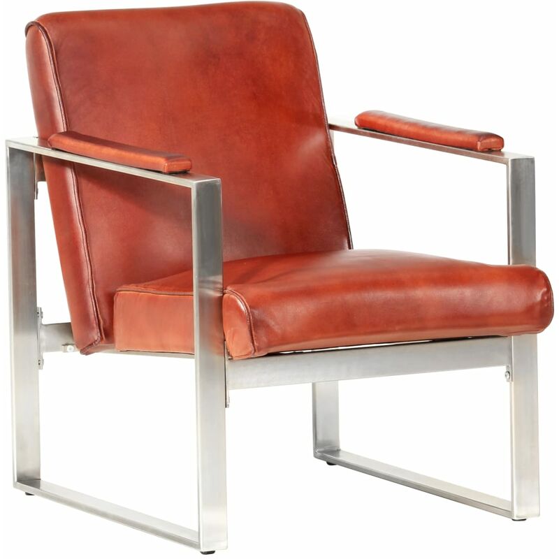 Fauteuil Tube Cuir Véritable 60x73x77 cm Marron