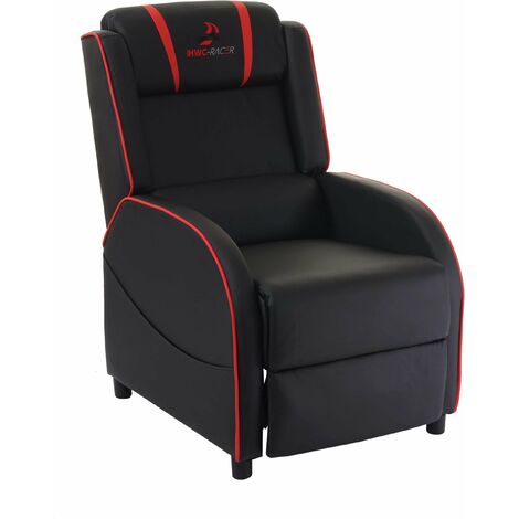 Fauteuil TV chaise longue relax avec repose-pieds et accoudoirs en similicuir noir / rouge - noir