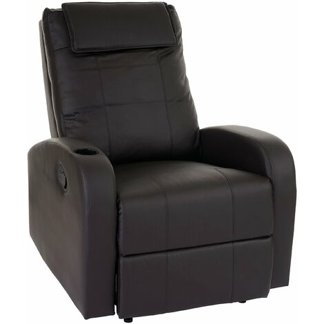Fauteuil TV chaise longue relax inclinable avec repose-pieds accoudoirs porte-gobelet en similicuir couleur café - or