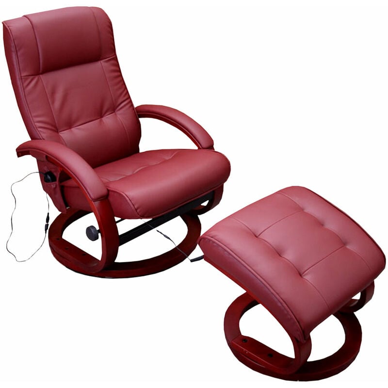 Fauteuil tv de massage relax fonction massage avec repose pieds synthétique bordeaux 040002014