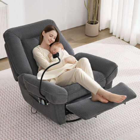 Fauteuil TV électriquement réglable, fauteuil de massage avec fonction massage et chauffage, rotation 360°, pour salon, conçu comme chaise haute, couleur gris.