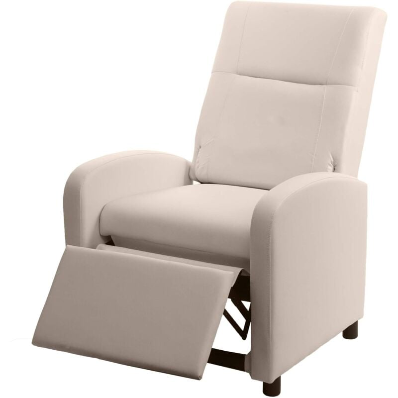Fauteuil tv HHG 660, fauteuil inclinable, cuir synthétique pliable 99x70x75cm, crème-beige