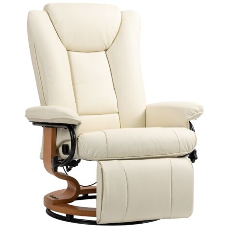 Fauteuil TV pivotant avec fonction inclinable et repose-pieds jusqu’à 150 kg,imitation cuir blanc crème pour le salon