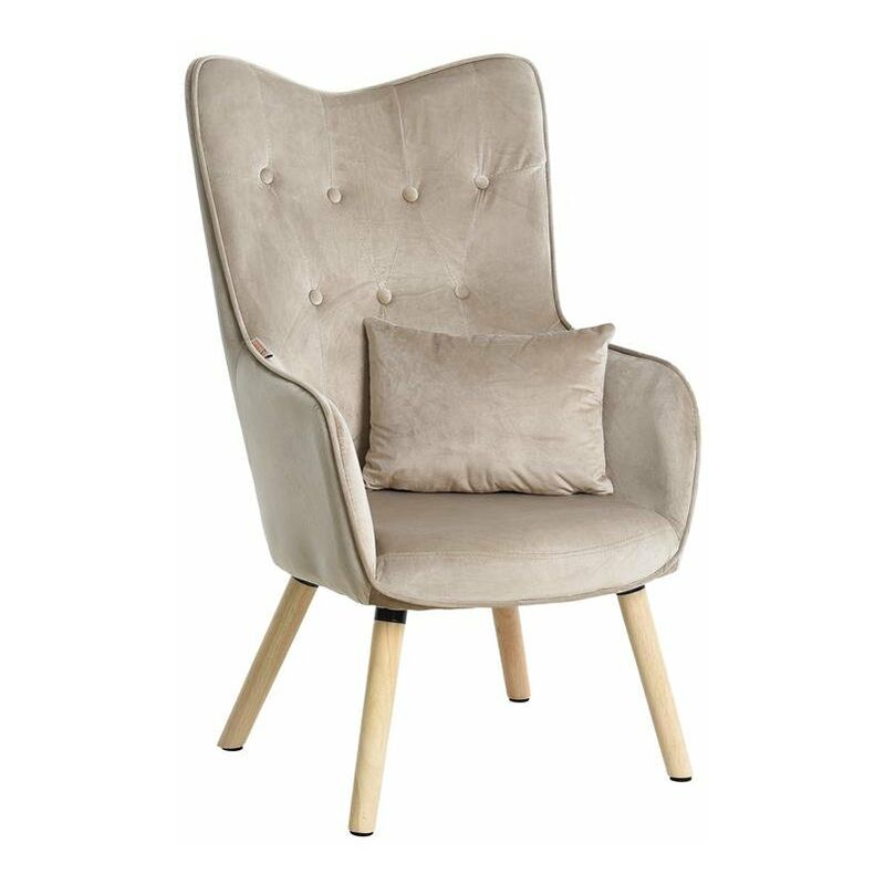 Fauteuil tv relax Fauteuil avec coussin Chaise de lecture rembourrée en tissu beige/gris velours