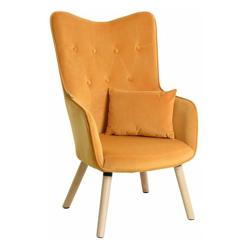 Fauteuil TV relax Fauteuil avec coussin Chaise de lecture rembourrée en tissu jaune moutarde velours
