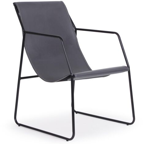 Fauteuil Ulysse Métal Noir et Simili Gris