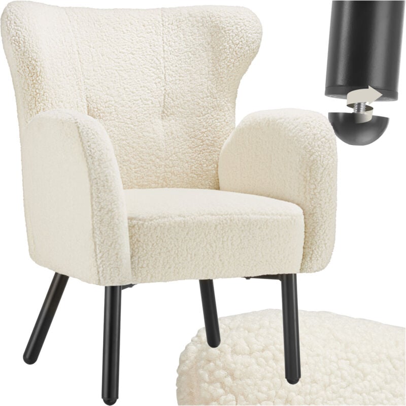 Fauteuil Rembourrage avec revêtement en tissu bouclé accoudoirs larges et grand dossier ergonomique