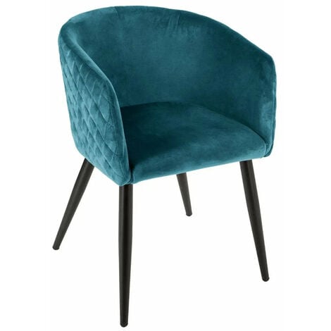 ATMOSPHERA Fauteuil velours bleu canard marlo fauteuil dîner velours marlo bleu canard-l56xp56xh76cm