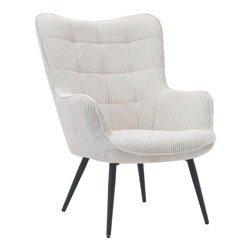 Fauteuil velours côtelé beige Uka pieds métal