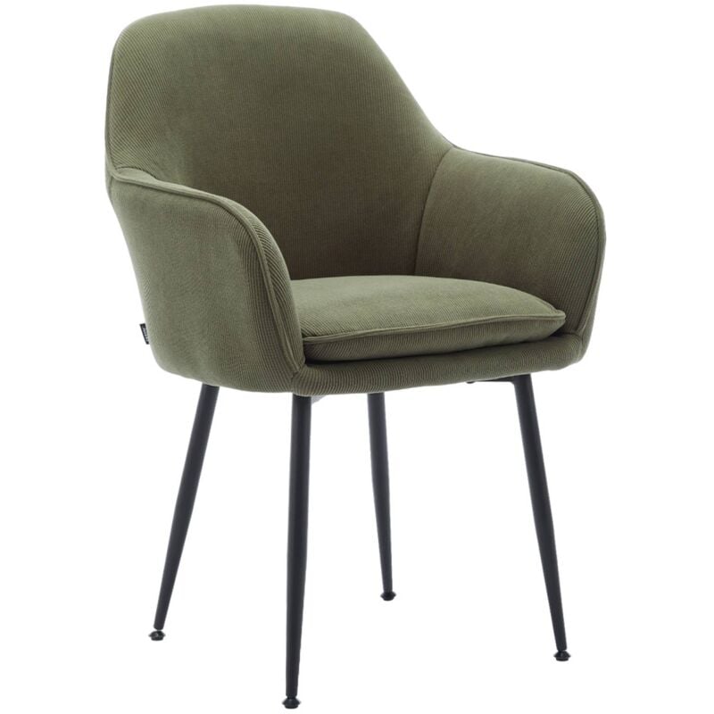 Fauteuil en velours côtelé kaki et pieds en métal noir mat. l 57 x p 59 x h 84.5