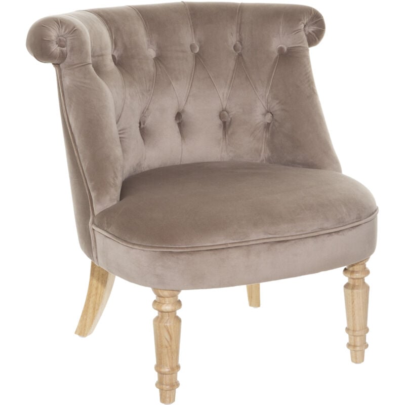 Fauteuil Velours Crapaud Taupe Atmosphera