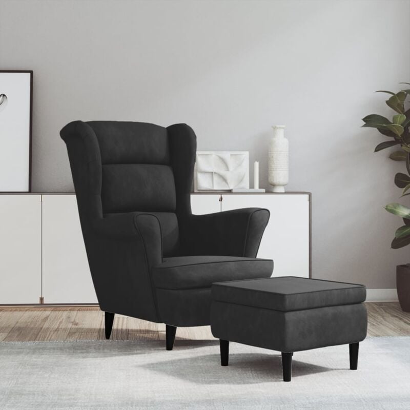 Chaise d'alarme avec aile en arrière avec repose-pieds en velours élégant dans différentes couleurs Couleur : Gris foncé
