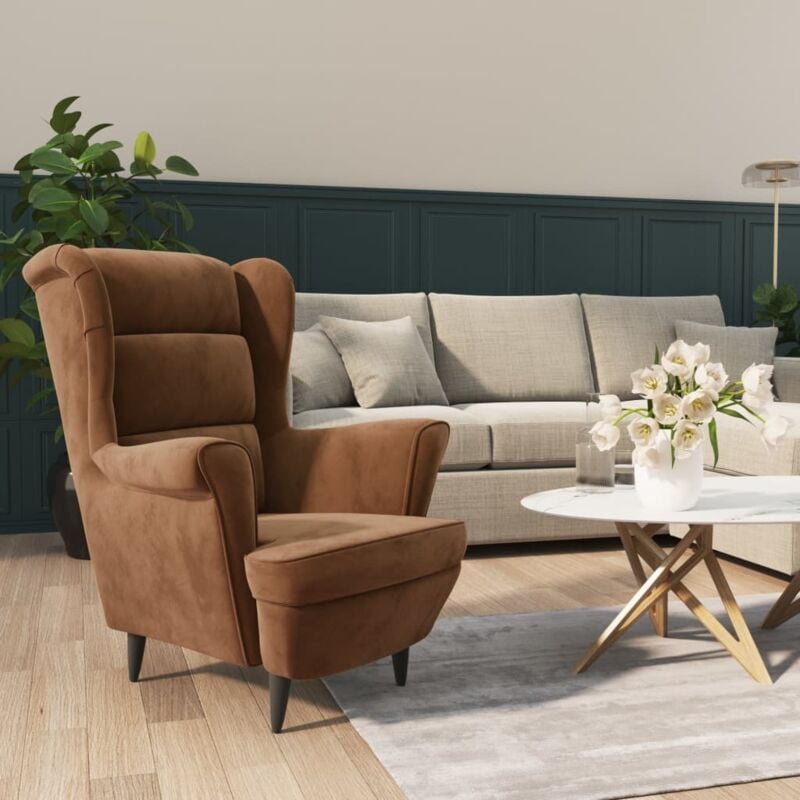 Fauteuil en velours avec dossier de style rétro haut couleurs simples couleurs différentes couleurs Couleur : marron