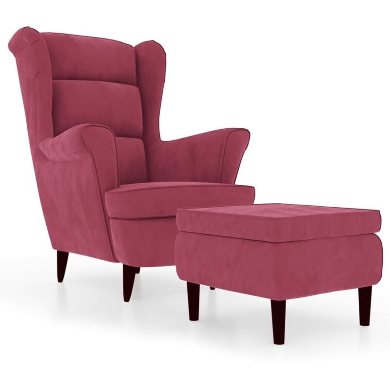 Vidaxl - Fauteuil à oreilles avec tabouret bordeaux velours