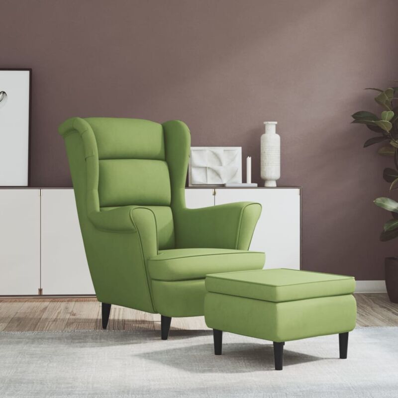Vidaxl - Fauteuil à oreilles avec tabouret vert clair velours