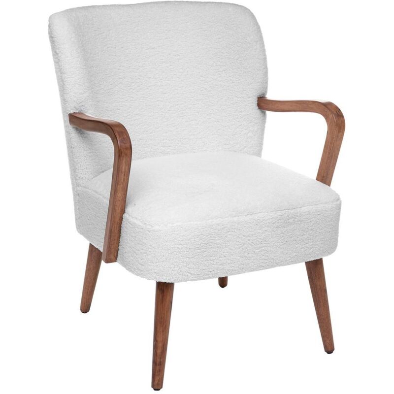 Atmosphera - Fauteuil en bouclette avec accoudoirs Blanc 62.5x71x79 cm