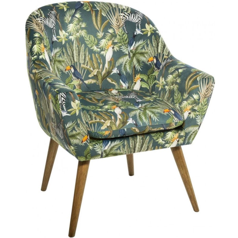 Fauteuil Sango velours vert motifs jungle - Atmosphera créateur d'intérieur