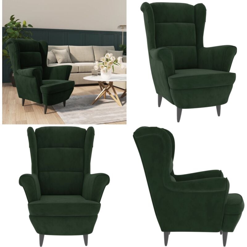 Vidaxl - Fauteuil vert foncé velours - Fauteuil Vert - Chaise Velours - Meuble Salon - Fauteuils Confortables - Mobilier Intérieur - Home & Living