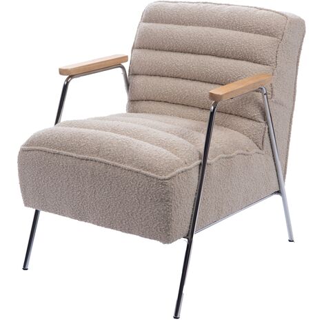 Fauteuil vintage en tissu bouclette beige et métal - LISBOA