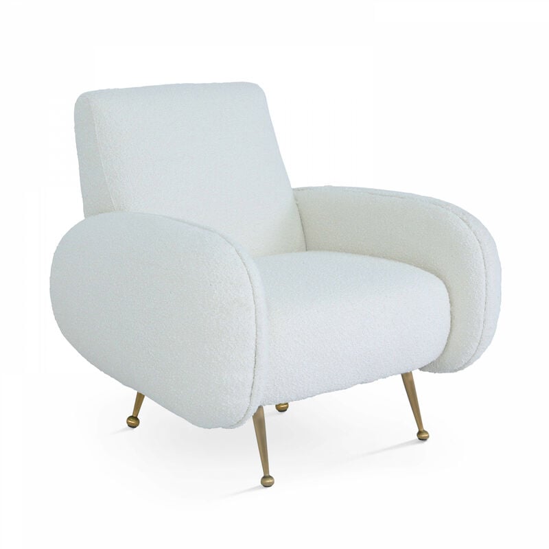 Fauteuil vintage en tissu bouclette blanc