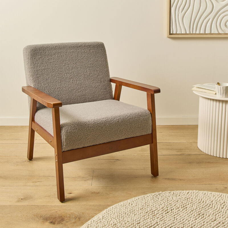 M&s - Fauteuil vintage en tissu bouclette gris clair - sherpa M&s - Fauteuil vintage en tissu bouclette gris clair - sherpa