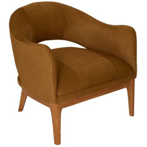 Fauteuil vintage en velours côtelé camel - Longueur 78 x Profondeur 74 x Hauteur 75,5 cm