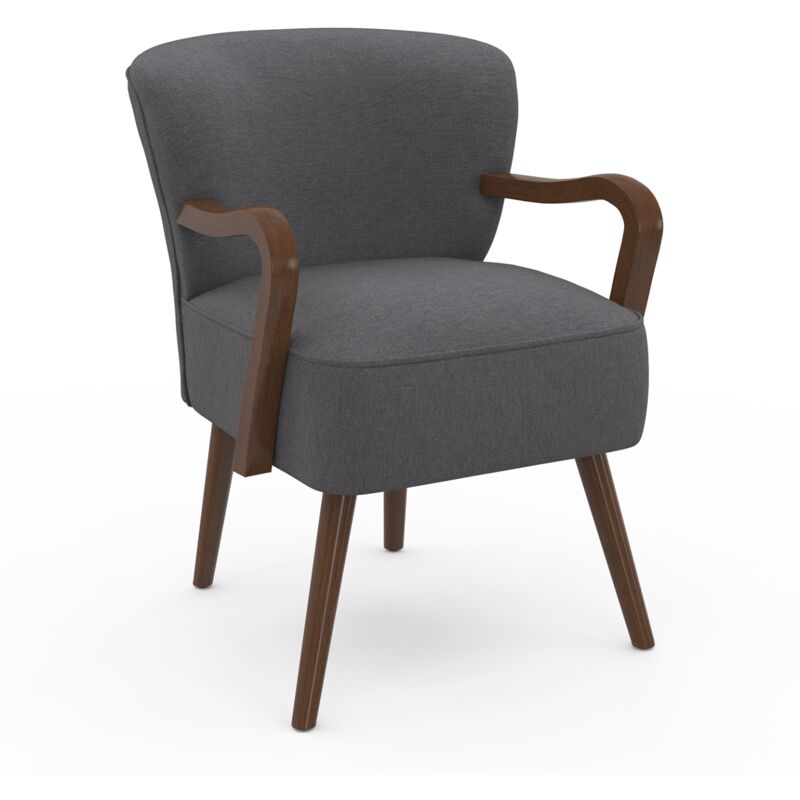 Fauteuil vintage lucien gris anthracite pieds bois foncé