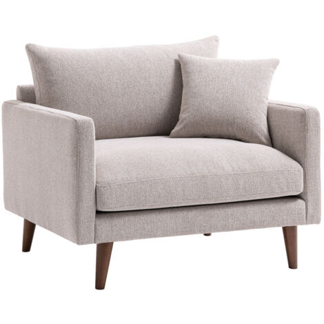 Fauteuil XL en tissu pieds bois foncé - Naturel chiné - Villabon