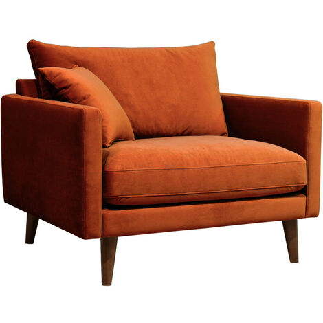 Fauteuil XL en velours pieds bois foncé - Rouille - VILLABON