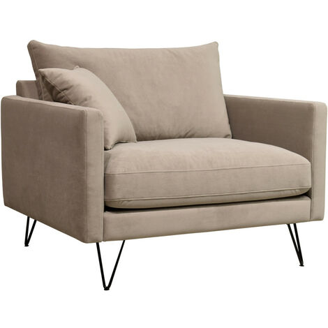 Fauteuil XL en velours pieds épingles noirs - Beige - VILLABON