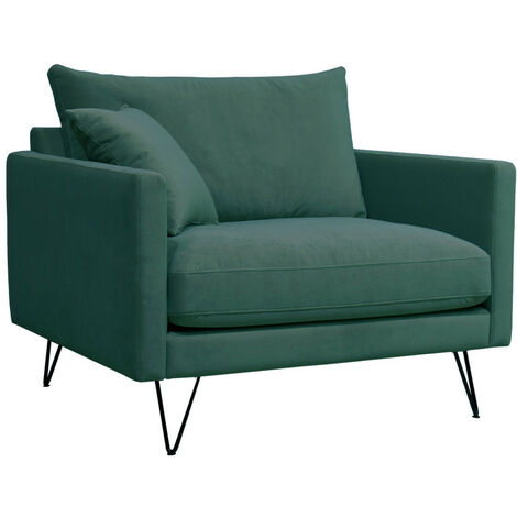 Fauteuil XL en velours pieds épingles noirs - vert eucalyptus - VILLABON