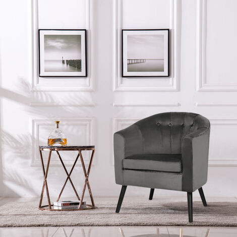 Fauteuil，Chaise de canapé en Velours ，pieds bois，Scandinave ，gris foncé