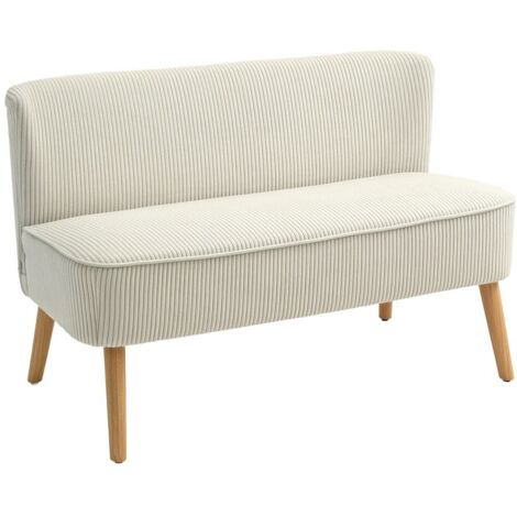 Fauteuils 2 places moderne sans accoudoirs - Velours côtelé - Structure en bois avec piètement apparent - 117 x 56,5 x 77 (cm) - Crème