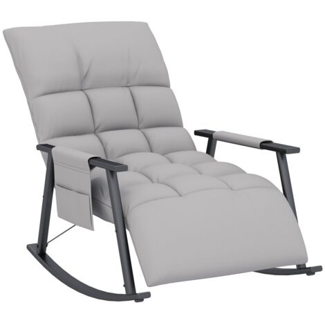 Fauteuils à bascule relaxant avec repose-pieds intégré et dossier inclinable 120 kg microfibre grise poche latérale