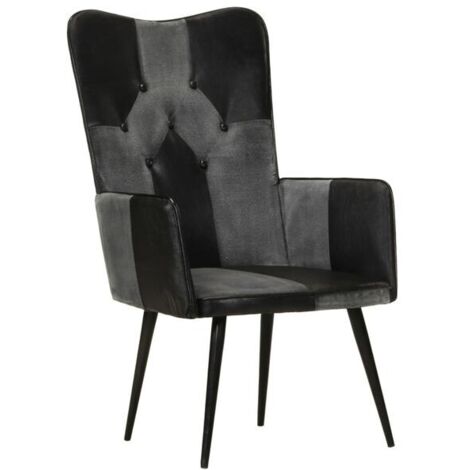 Fauteuils à oreilles en cuir noir et gris