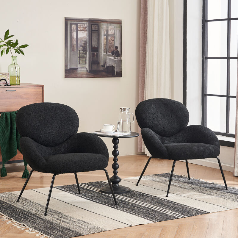 Modfu - Fauteuils, canapés simples, adaptés au salon/balcon/chambre, rembourrés, 2 pièces, noir