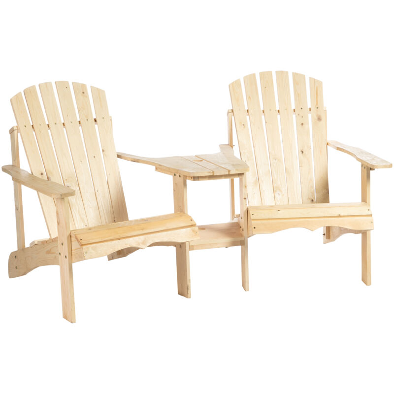 Fauteuils de jardin 2 places unis avec table en bois de sapin naturel, pour terrasse et jardin