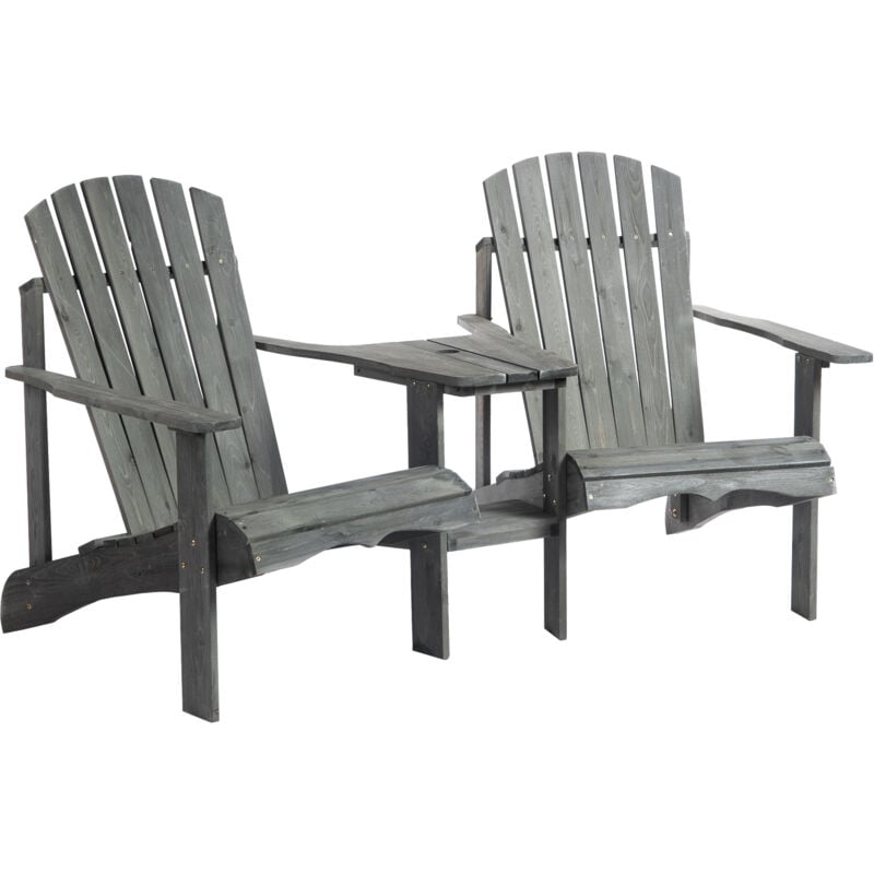 Fauteuils de jardin 2 places unis avec table en bois de sapin naturel, pour terrasse et jardin, gris