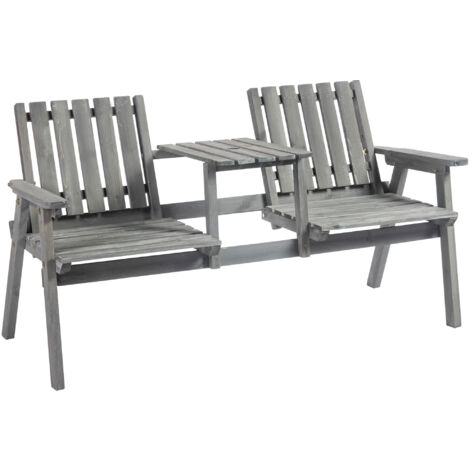 Fauteuils de jardin 2 places unis avec table en bois de sapin naturel, pour terrasse et jardin, gris