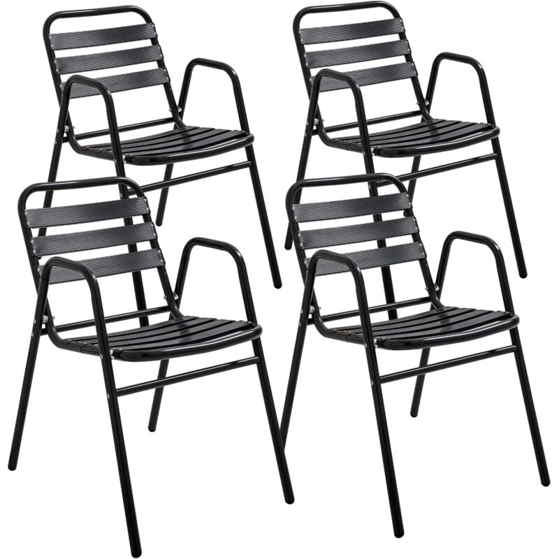 Oviala - Lot de 4 fauteuils de jardin aluminium noir