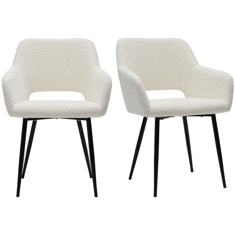 Miliboo - Chaises en tissu effet laine bouclée blanc cassé et métal noir (lot de 2) laurette