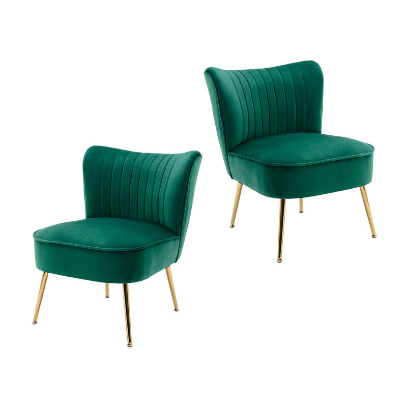 Wahson Office Chairs – Lot de 2 fauteuils relax en velours vert – Coussins épais et doux – Pieds en métal plaqué or – Pour salon et chambre