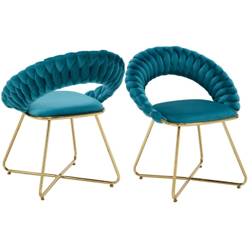 Wahson Office Chairs - Fauteuil relax, Fauteuil de Salon en Velours Lot de 2 ,Fauteuil Moderne Pieds en Métal pour Salon et Chambre, Bleu Sarcelle,