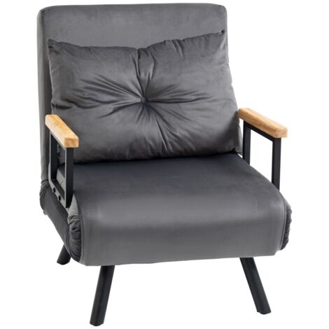 Fauteuils Lit Convertible, Fauteuil Relax avec Dossier Réglable - Velours Gris Foncé - Pour Salon et Appartement