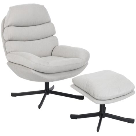Fauteuils relax-Lounge avec repose-pieds-Chenille blanche crème-Moderne pour salon-TV-78x93x100cm et 50x44x45cm