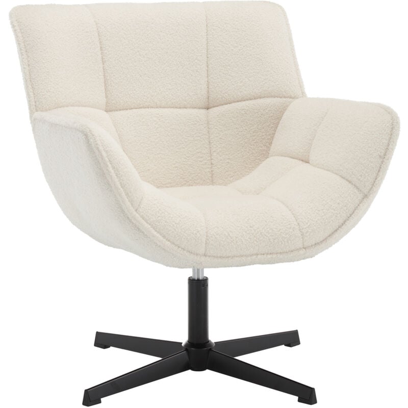 Fauteuils Salon Confortable en Fausse Fourrure Fauteuil de Salon avec Assise Épais Chaise Relaxant avec Pied Métal, Blanc